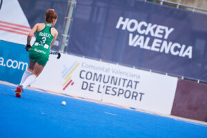Sarah McAuley of Ireland #3 in action during the FIH Hockey Women’s Nations Cup Spain 2022 at Poliesportiu Municipal Verge del Carme (Valencia,FIH Hockey Women’s Nations Cup Spain 2022). Ireland 2:1 Italy