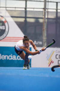Yu Asai of Japan #5 in action during the FIH Hockey Women’s Nations Cup Spain 2022 at Poliesportiu Municipal Verge del Carme (Valencia,FIH Hockey Women’s Nations Cup Spain 2022). Japan 1:2 India