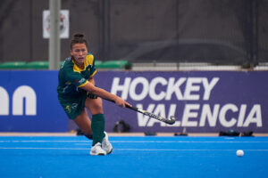Jean-Leigh du Toit of South Africa #35 in action during the FIH Hockey Women’s Nations Cup Spain 2022 at Poliesportiu Municipal Verge del Carme (Valencia,FIH Hockey Women’s Nations Cup Spain 2022). India 2:0 South Africa